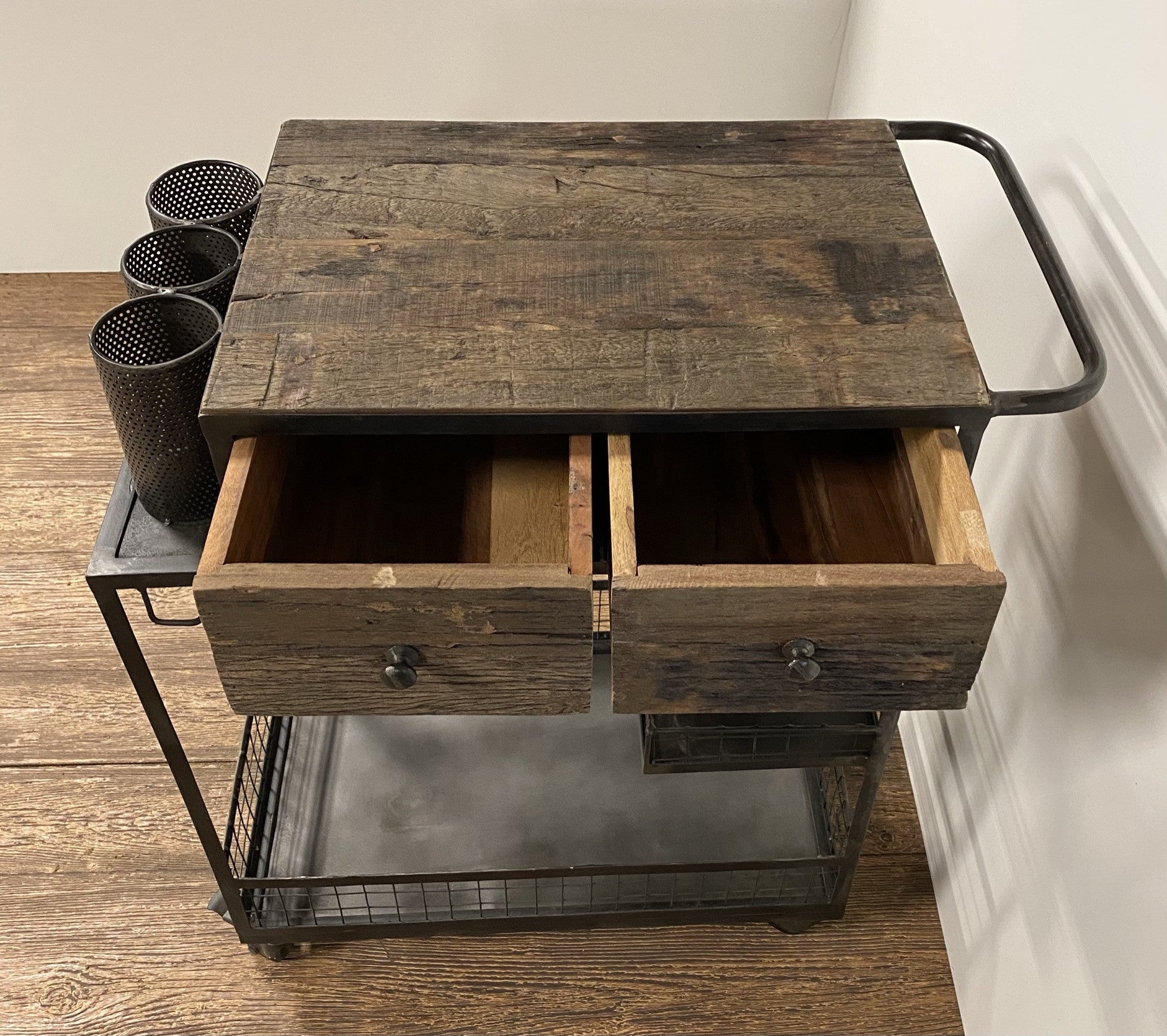 Rolling Rustic Black And Natural Bar Cart HomeRoots