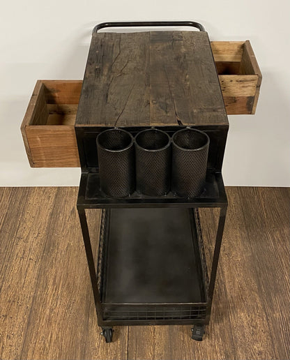 Rolling Rustic Black And Natural Bar Cart HomeRoots