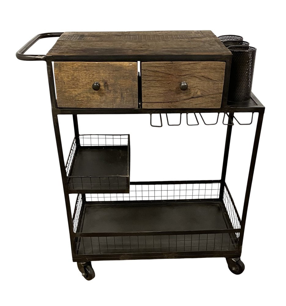 Rolling Rustic Black And Natural Bar Cart HomeRoots