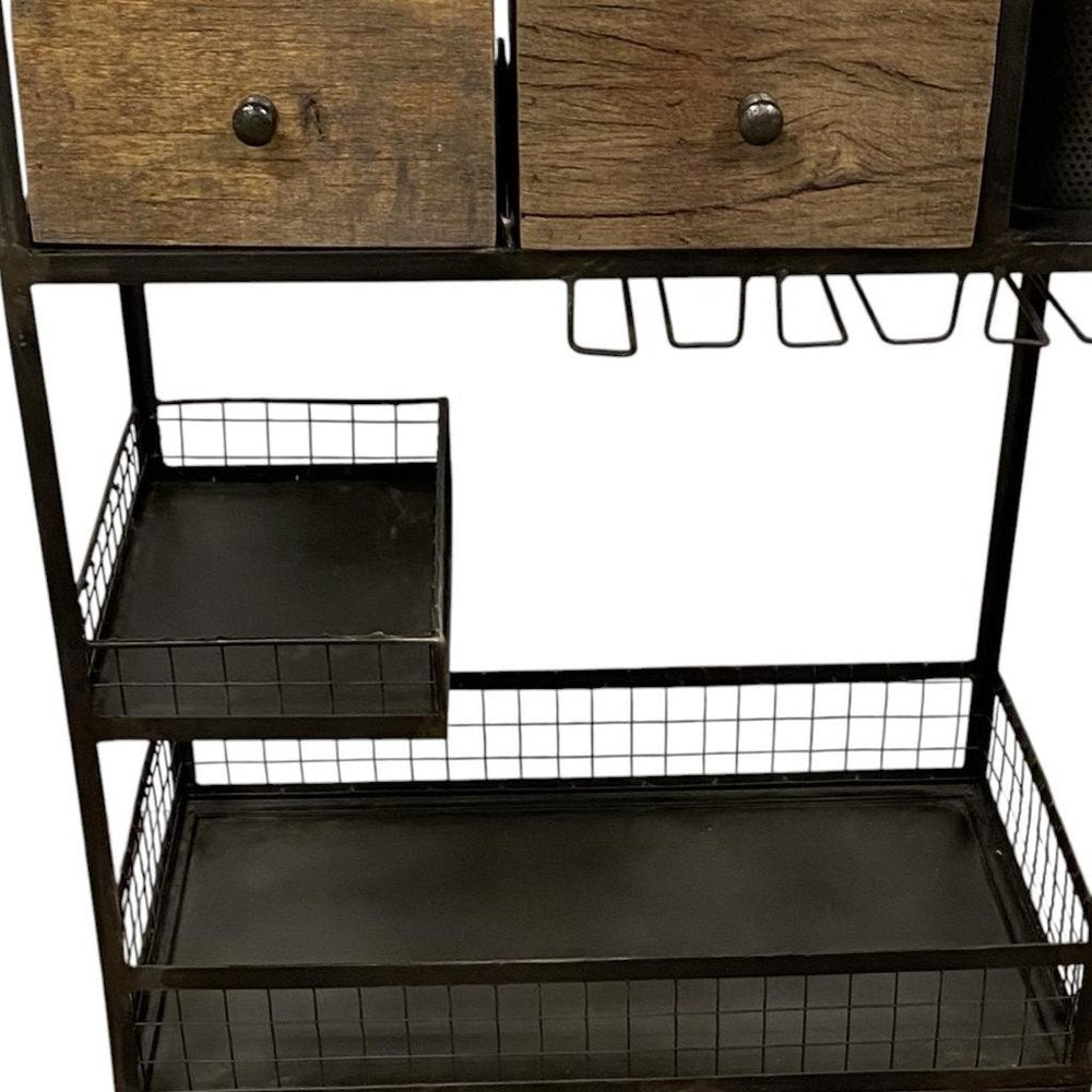 Rolling Rustic Black And Natural Bar Cart HomeRoots