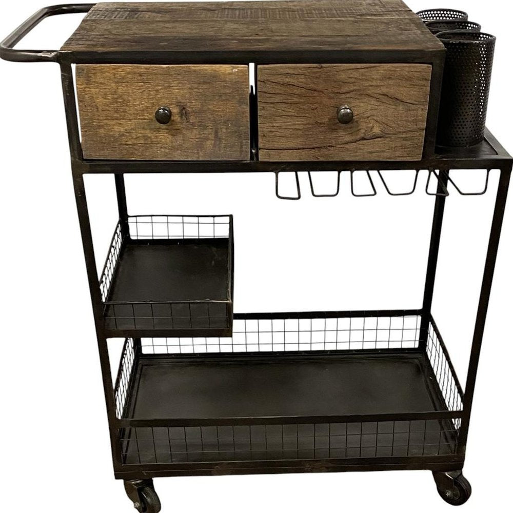 Rolling Rustic Black And Natural Bar Cart HomeRoots