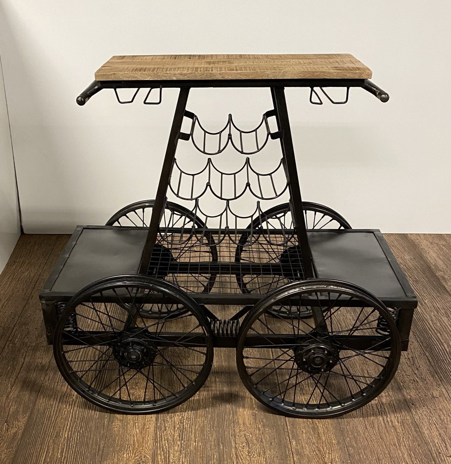 Rustic Black Rail Car Bar Cart HomeRoots
