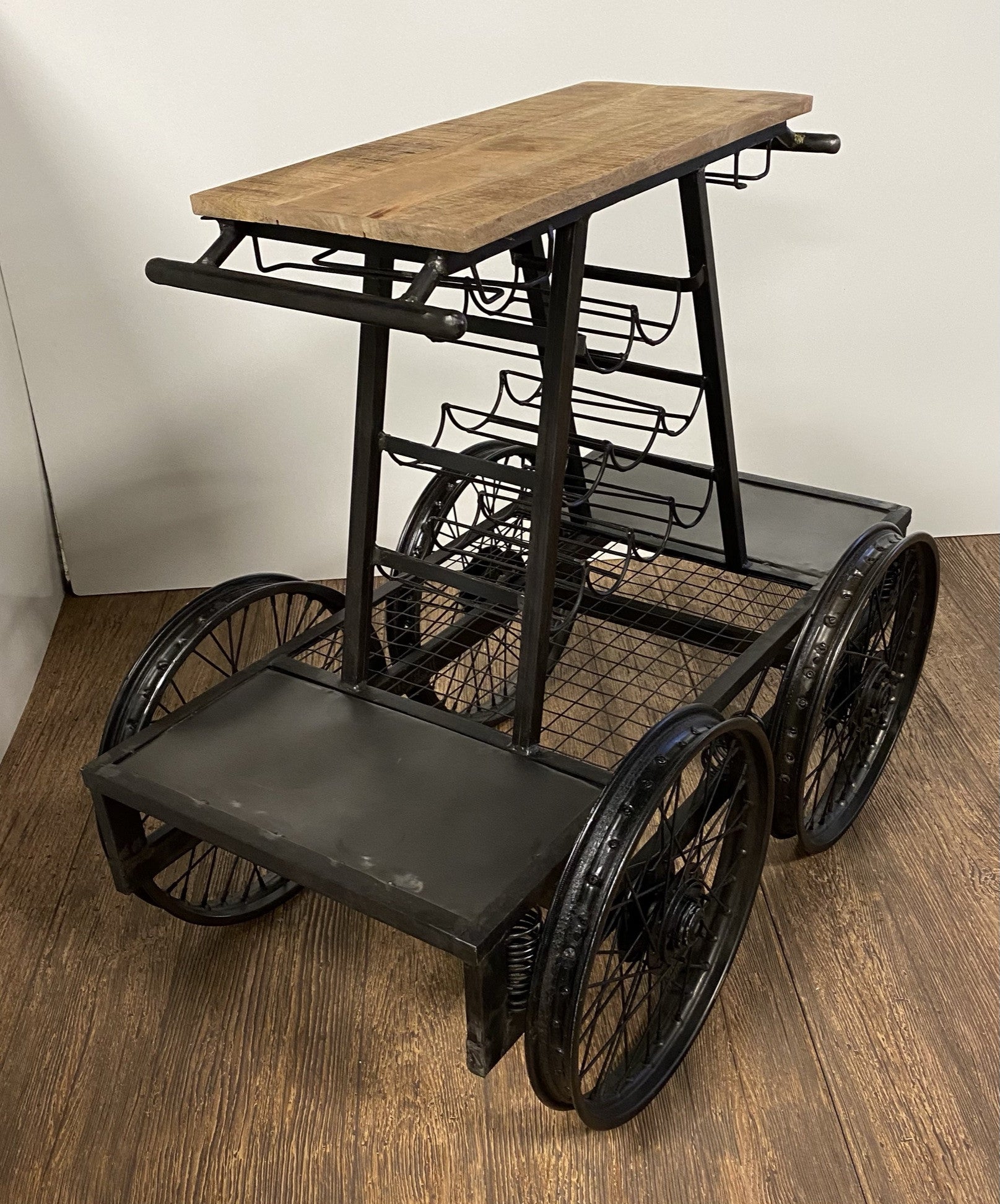 Rustic Black Rail Car Bar Cart HomeRoots