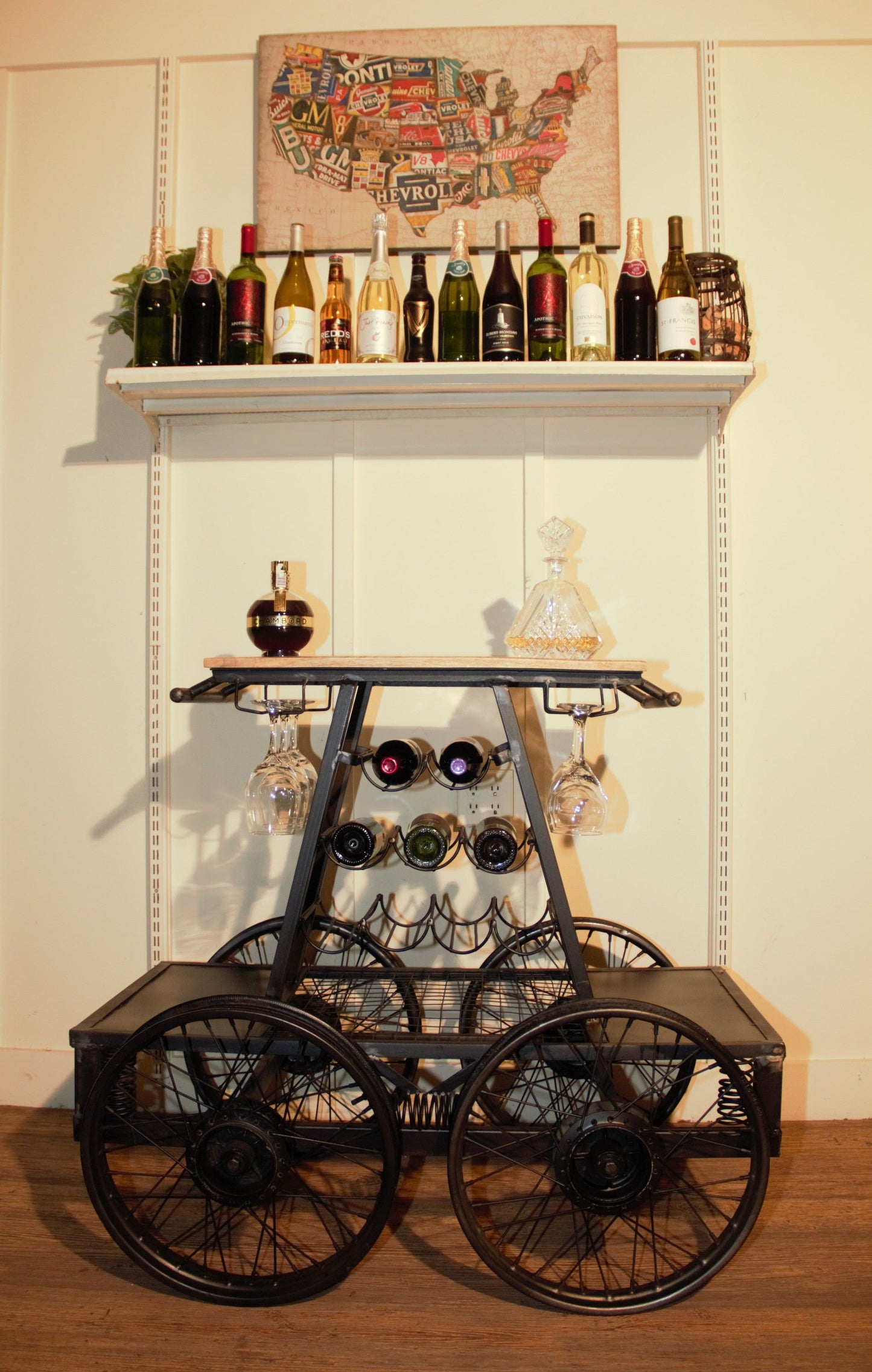 Rustic Black Rail Car Bar Cart HomeRoots
