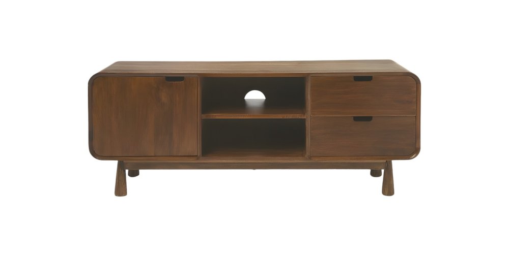 50" Brown Solid Wood Enclosed and Open Storage TV Stand HomeRoots