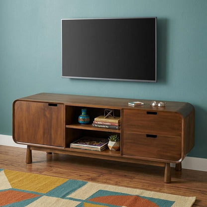 50" Brown Solid Wood Enclosed and Open Storage TV Stand HomeRoots