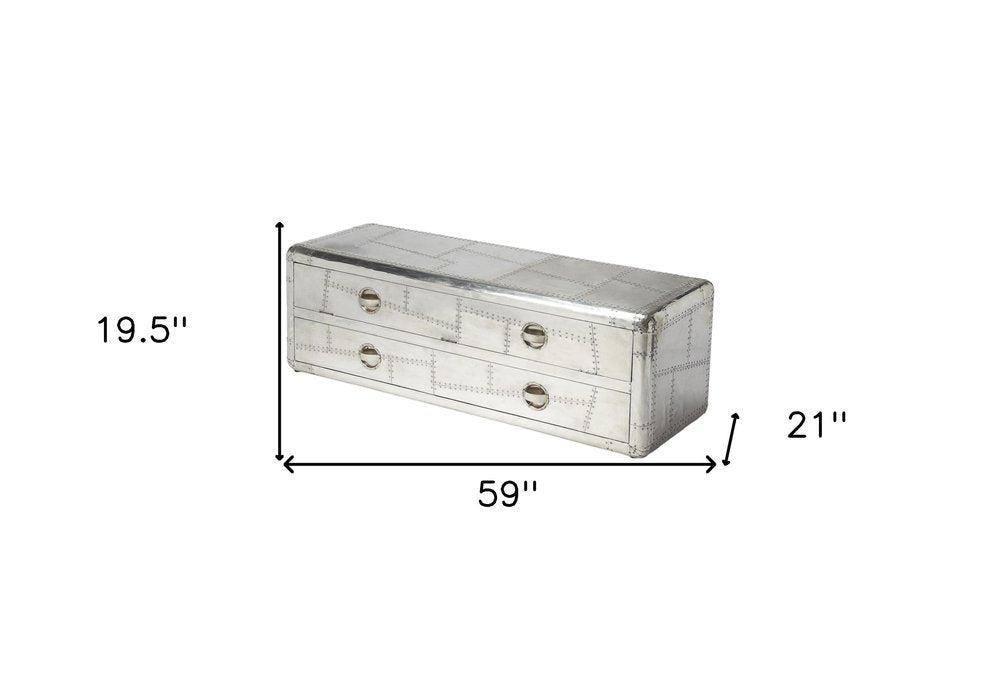 59" Silver Solid Wood Enclosed and Open Storage TV Stand HomeRoots