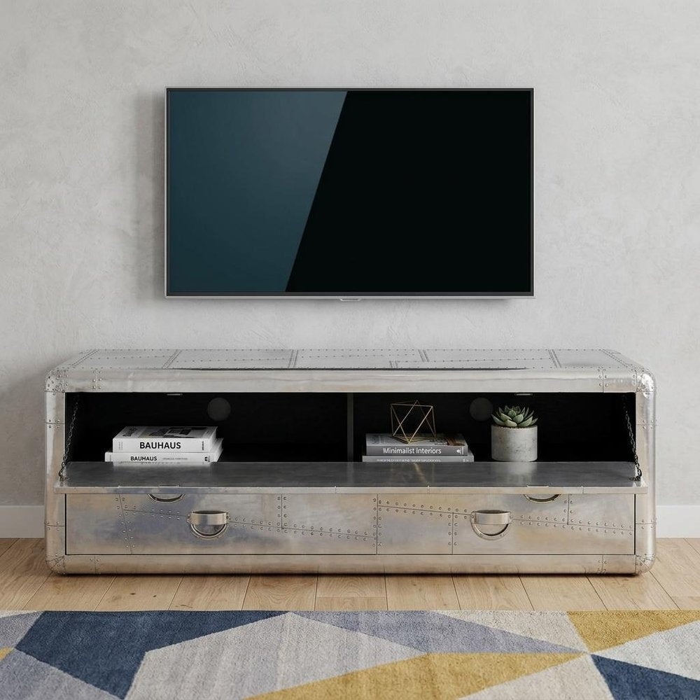 59" Silver Solid Wood Enclosed and Open Storage TV Stand HomeRoots