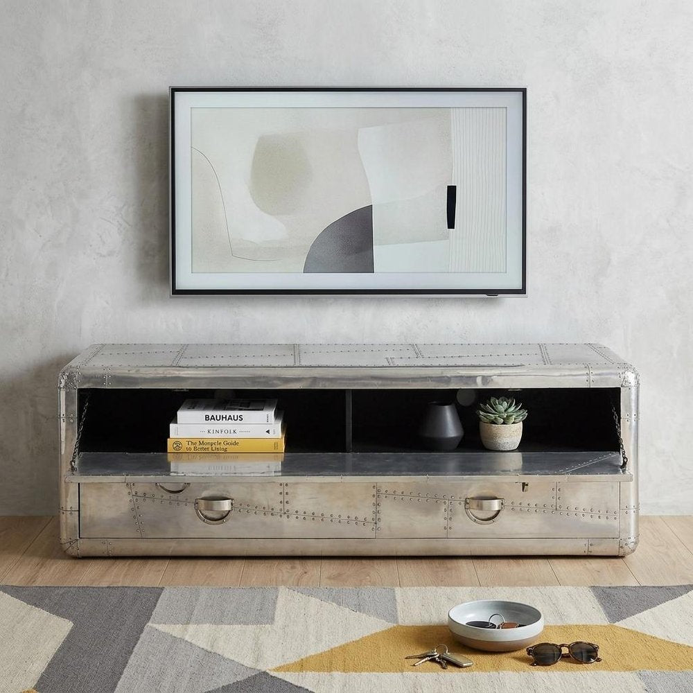 59" Silver Solid Wood Enclosed and Open Storage TV Stand HomeRoots
