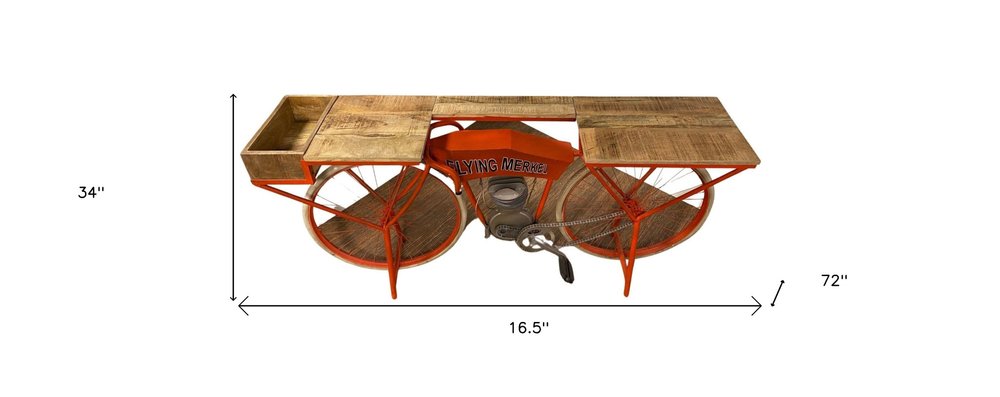 72" Orange Flying Merkel Motorcycle Bar Cart HomeRoots