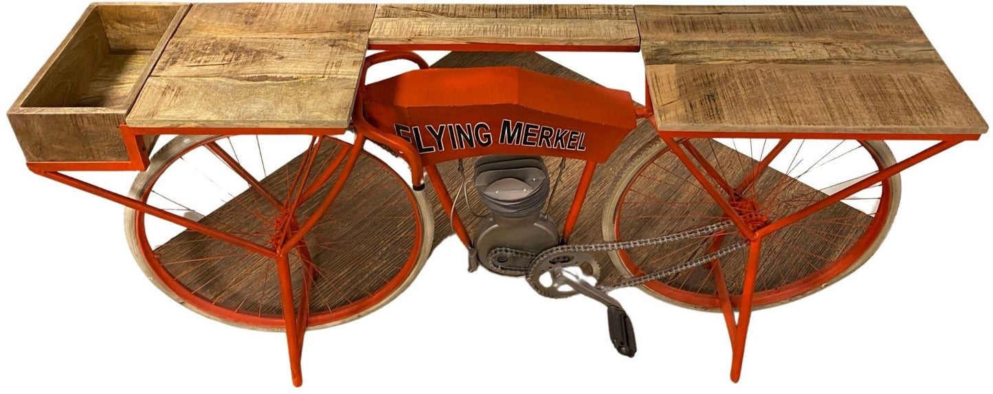 72" Orange Flying Merkel Motorcycle Bar Cart HomeRoots