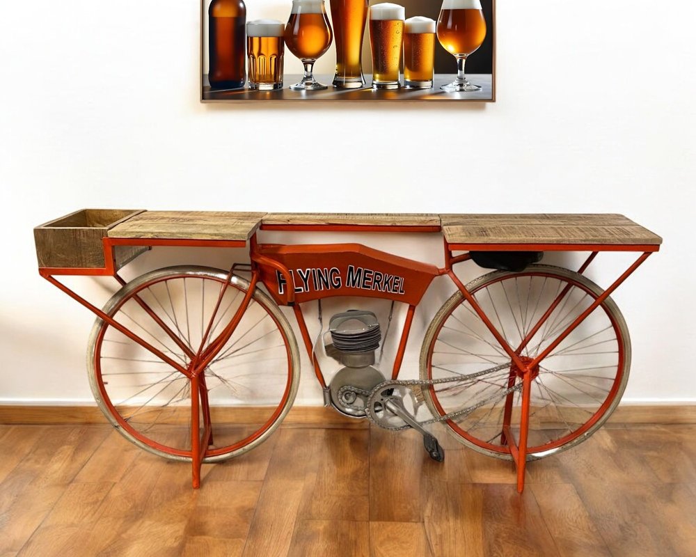 72" Orange Flying Merkel Motorcycle Bar Cart HomeRoots