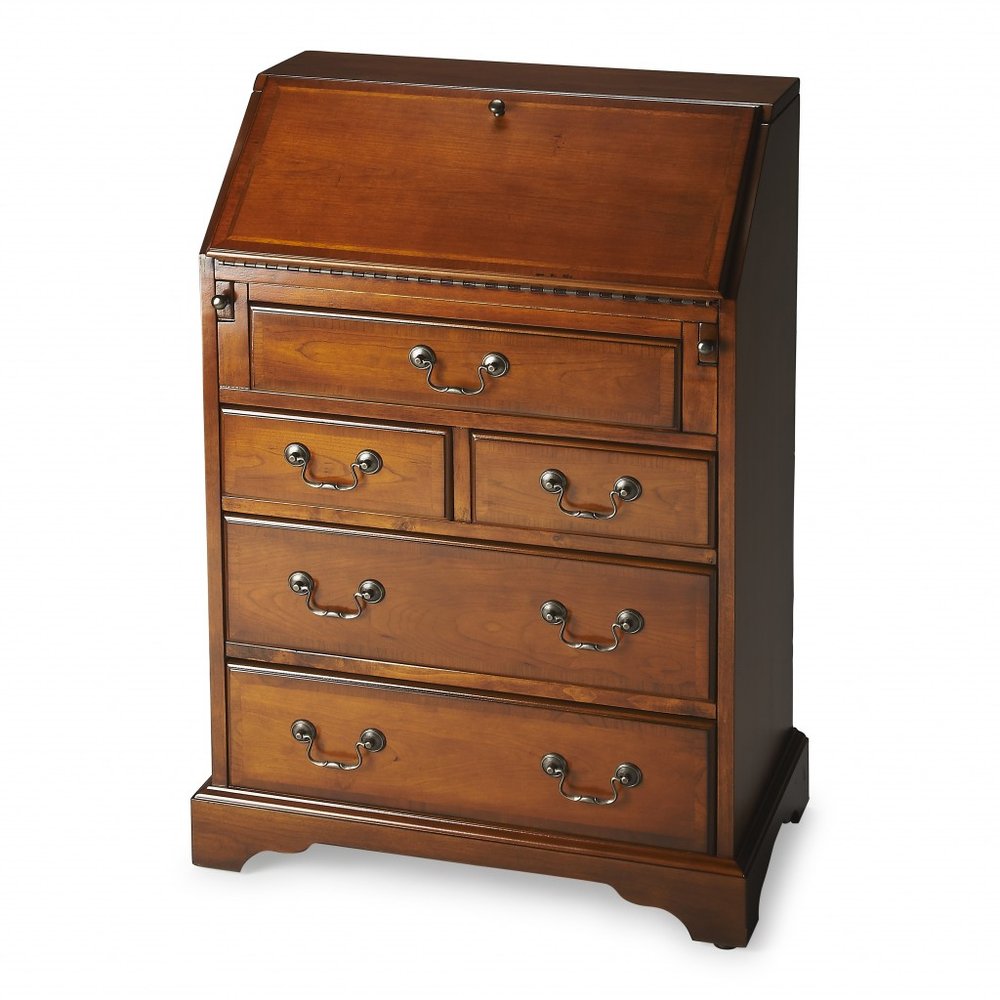 26" Brown Solid Wood Secretary Desk With Five Drawers HomeRoots