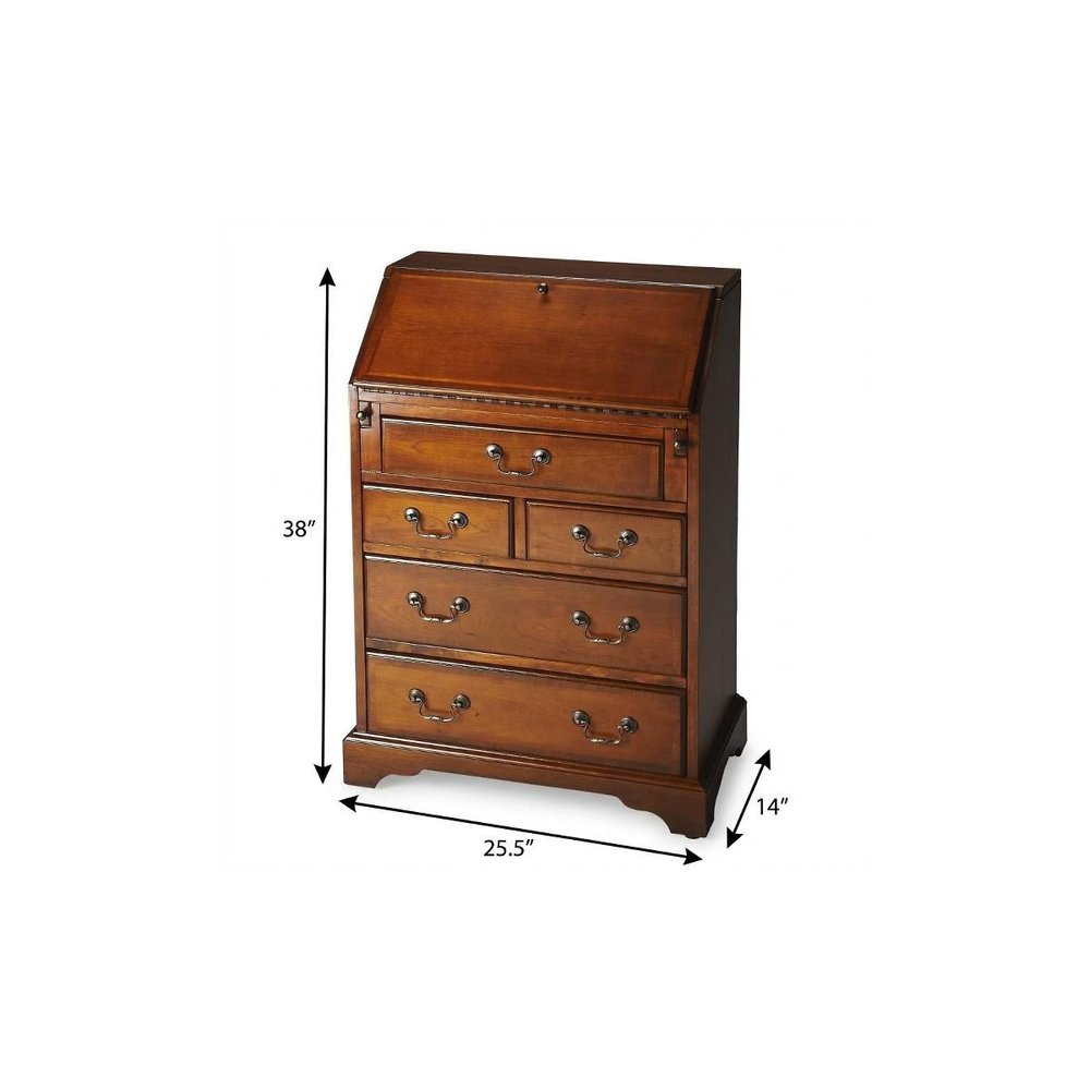 26" Brown Solid Wood Secretary Desk With Five Drawers HomeRoots