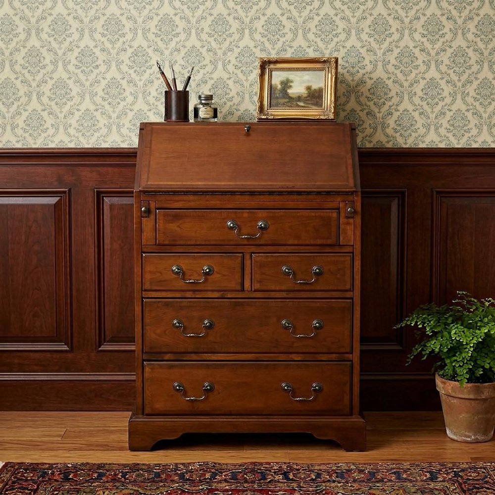26" Brown Solid Wood Secretary Desk With Five Drawers HomeRoots