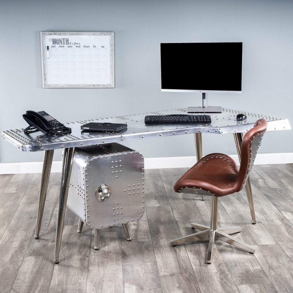68" Silver Metal Writing Desk HomeRoots