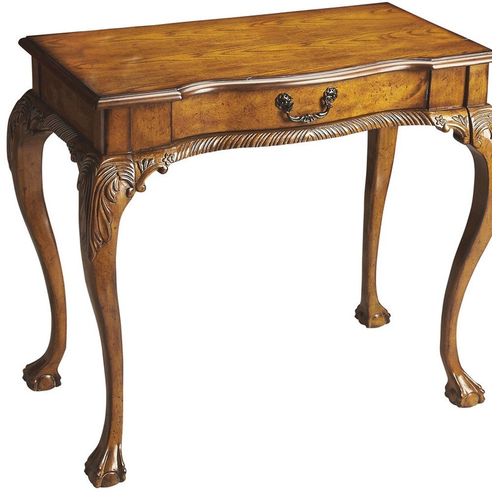 35" Brown Solid Wood Writing Desk HomeRoots