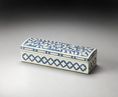 12" Blue And White Bone Inlay Box With Lid HomeRoots