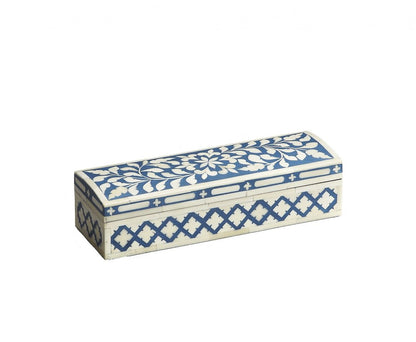 12" Blue And White Bone Inlay Box With Lid HomeRoots