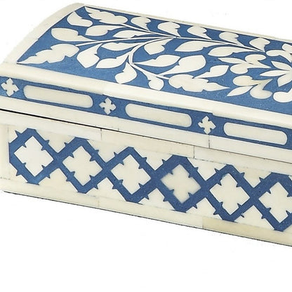 12" Blue And White Bone Inlay Box With Lid HomeRoots