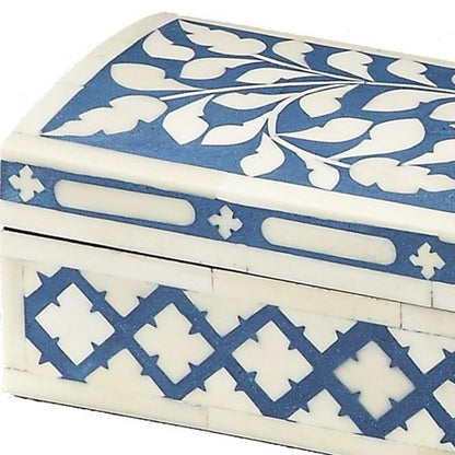 12" Blue And White Bone Inlay Box With Lid HomeRoots
