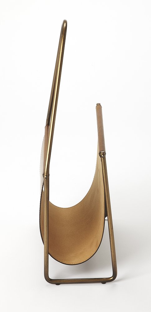 14" Brown And Gold Leather And Metal Magazine Holder HomeRoots