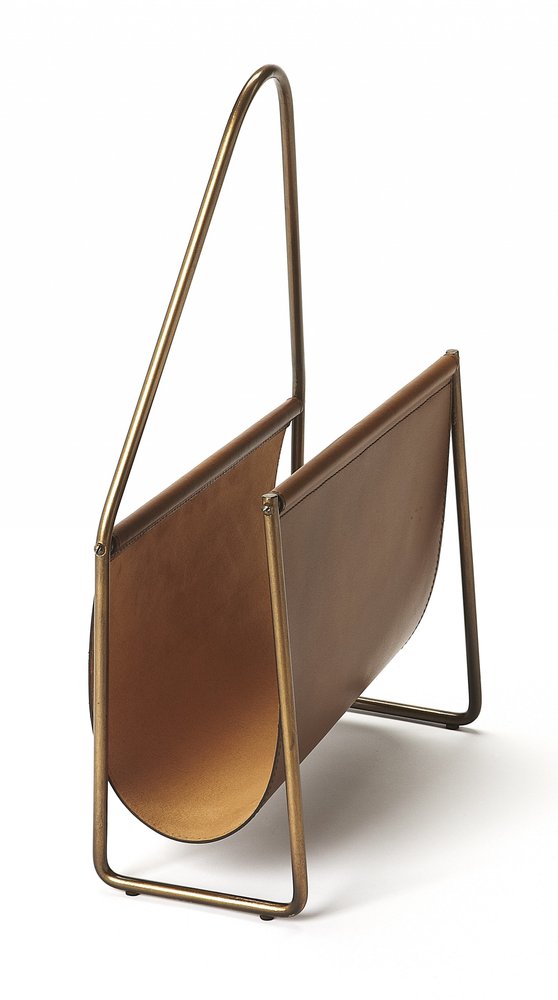 14" Brown And Gold Leather And Metal Magazine Holder HomeRoots