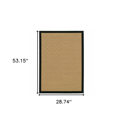 4' x 6' Beige and Black Indoor Outdoor Area Rug