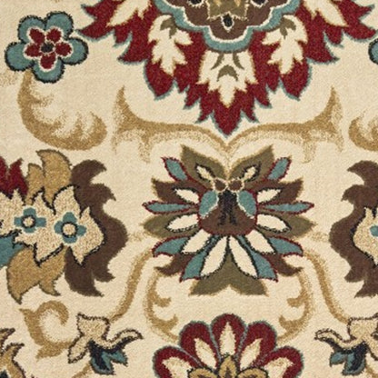 5' X 7' Ivory And Red Floral Vines Area Rug