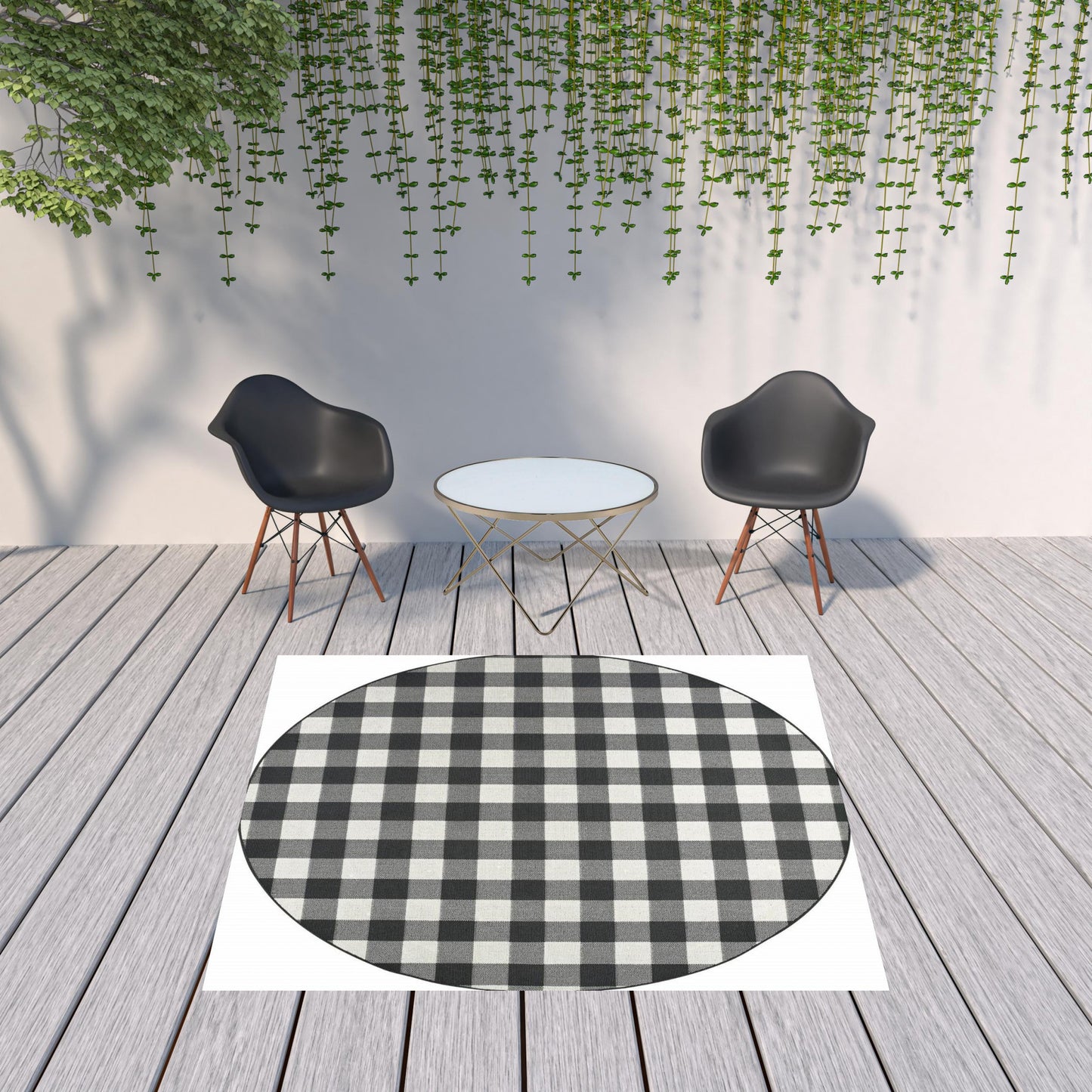 8' X 8' Black and Ivory Indoor Outdoor Area Rug - 0" (L) x 94" (W) x 94" (H)