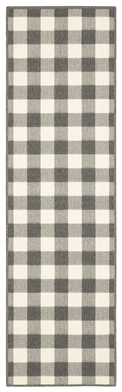 2' X 8' Gray and Ivory Indoor Outdoor Area Rug