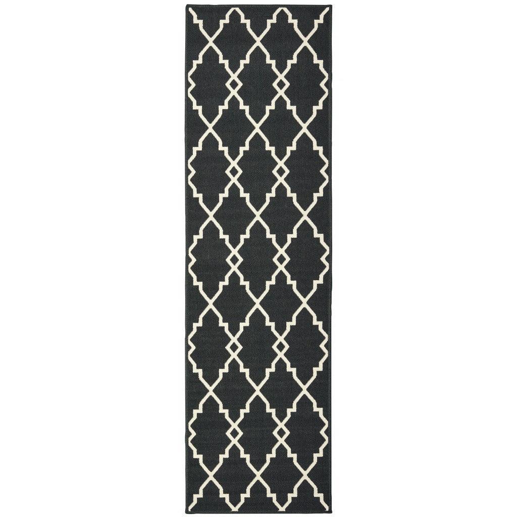 2' X 8' Black and Ivory Indoor Outdoor Area Rug - FurniFindUSA