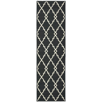 2' X 8' Black and Ivory Indoor Outdoor Area Rug - FurniFindUSA