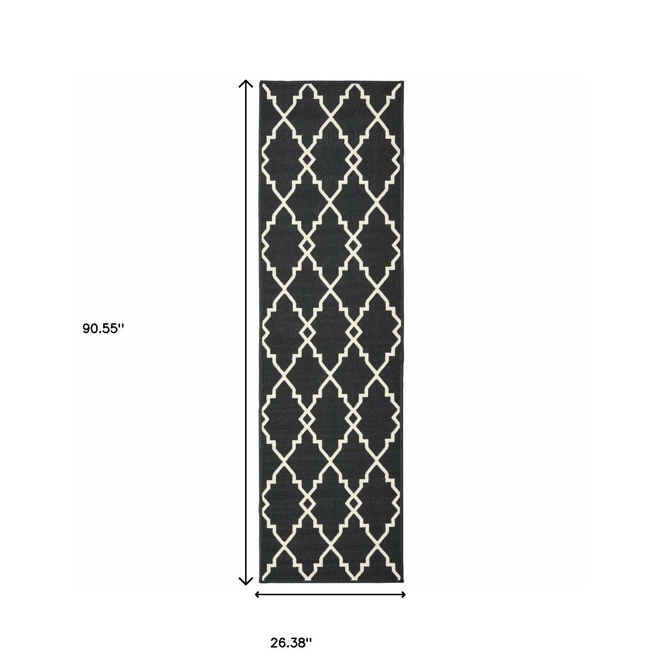 2' X 8' Black and Ivory Indoor Outdoor Area Rug - FurniFindUSA