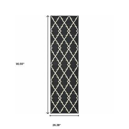 2' X 8' Black and Ivory Indoor Outdoor Area Rug - FurniFindUSA