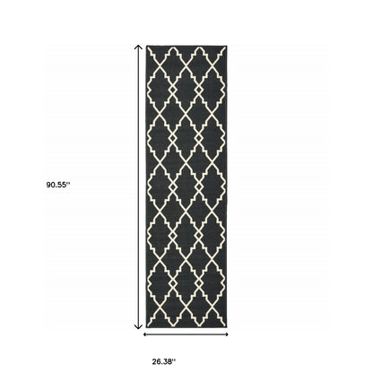 4' x 6' Black and Ivory Indoor Outdoor Area Rug