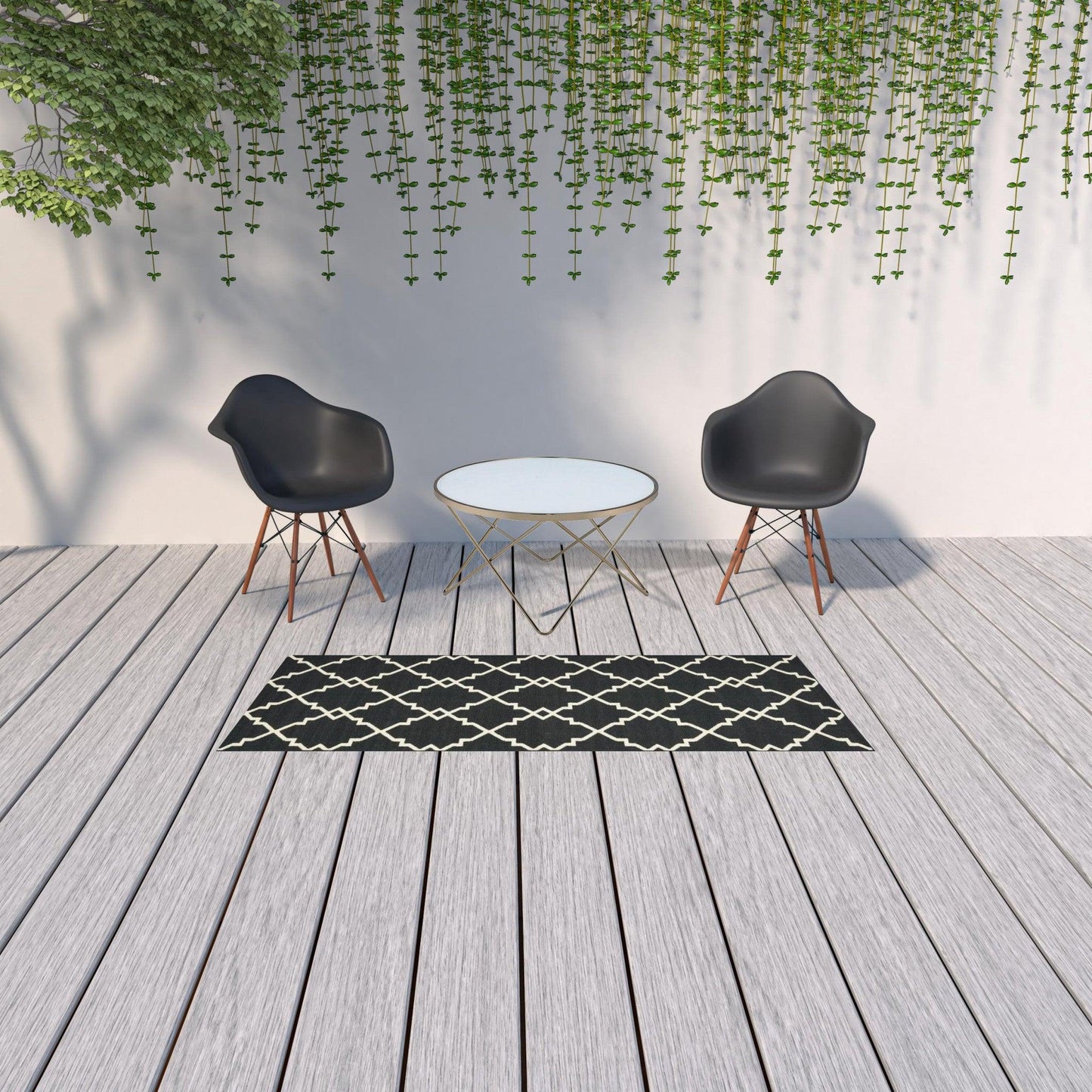 2' X 8' Black and Ivory Indoor Outdoor Area Rug - FurniFindUSA