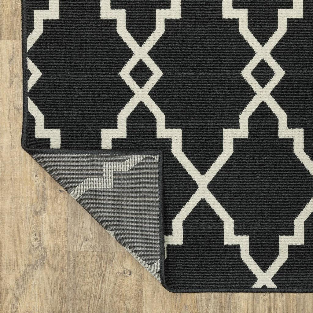 2' X 8' Black and Ivory Indoor Outdoor Area Rug - FurniFindUSA