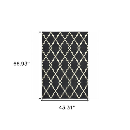 4' x 6' Black and Ivory Indoor Outdoor Area Rug