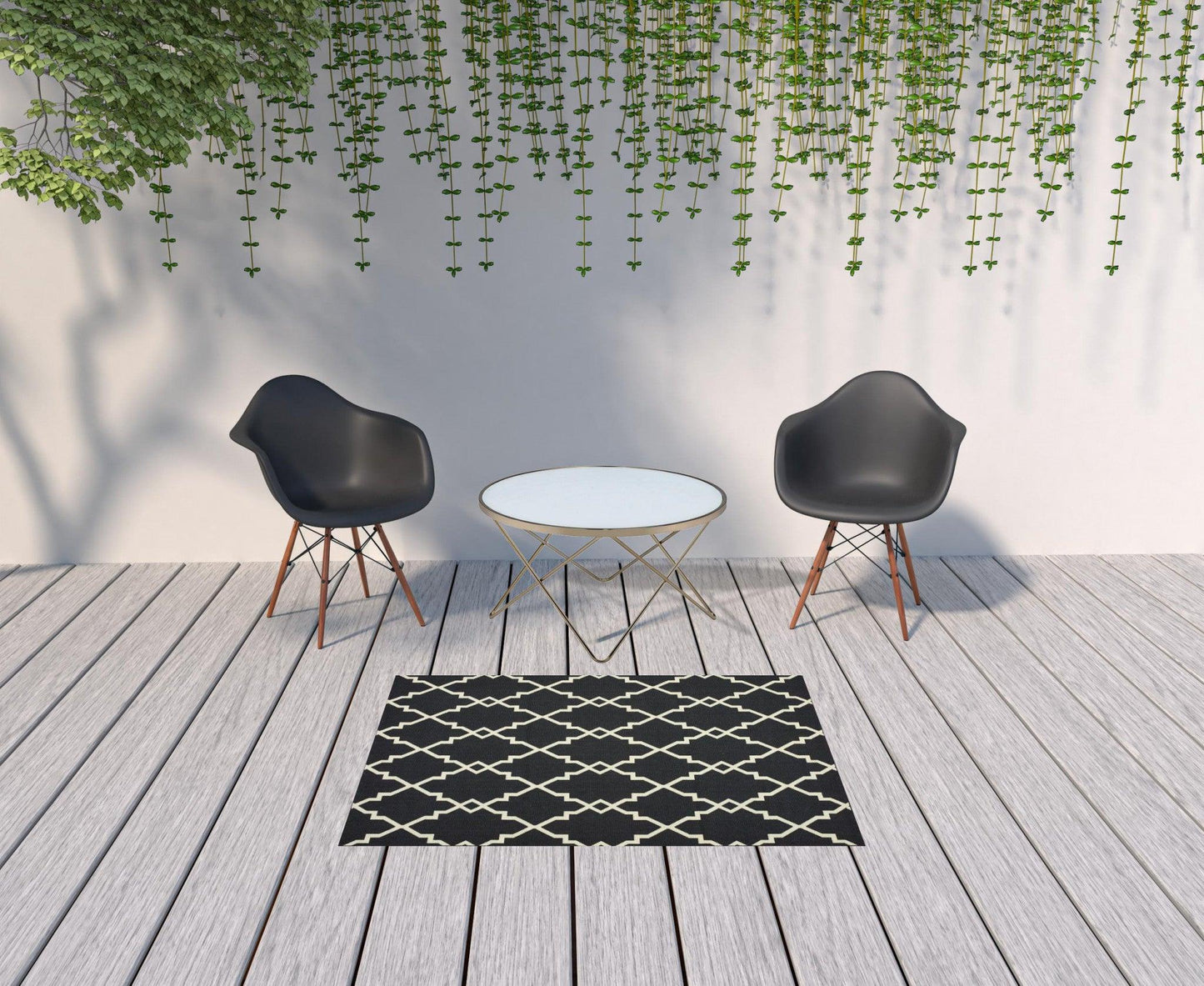 2' X 8' Black and Ivory Indoor Outdoor Area Rug - FurniFindUSA