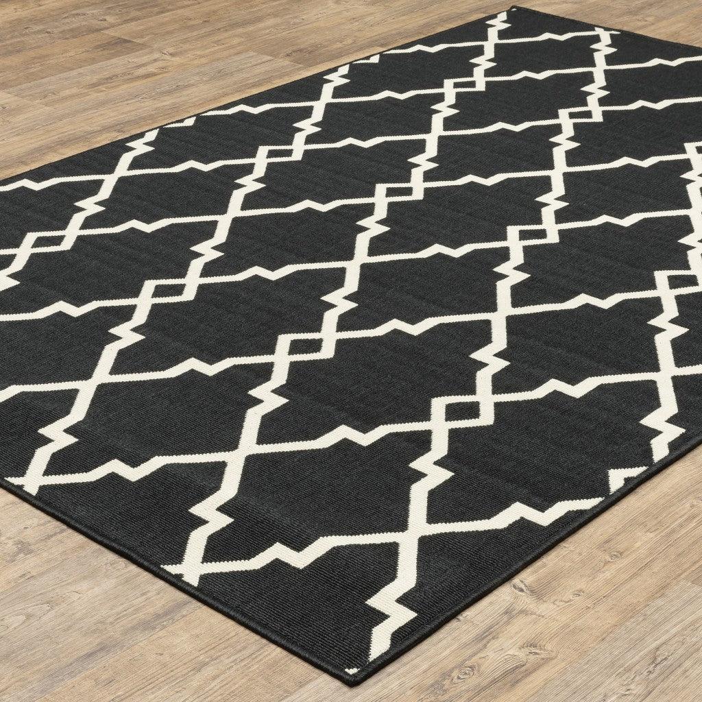 2' X 8' Black and Ivory Indoor Outdoor Area Rug - FurniFindUSA