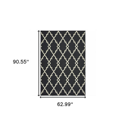 4' x 6' Black and Ivory Indoor Outdoor Area Rug