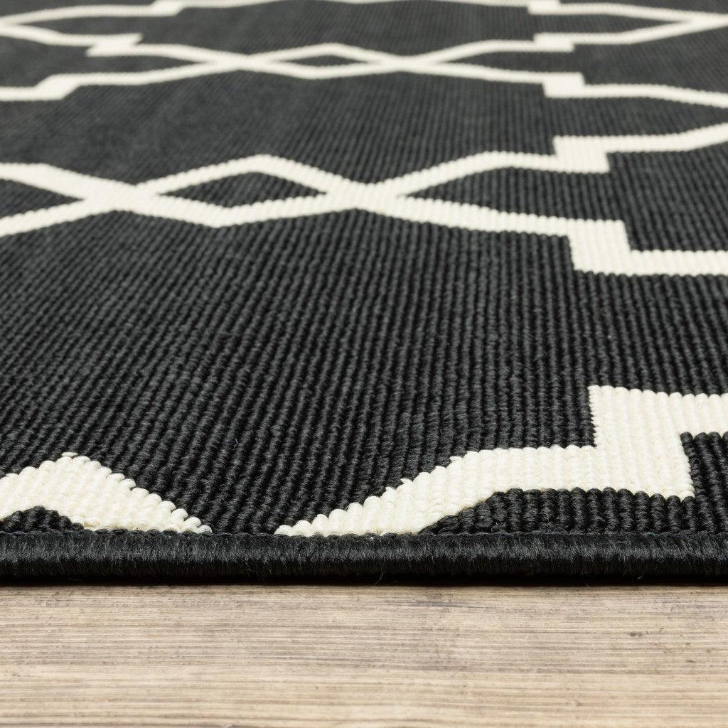 2' X 8' Black and Ivory Indoor Outdoor Area Rug - FurniFindUSA