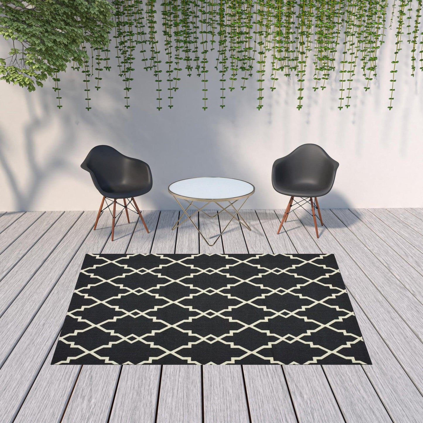 2' X 8' Black and Ivory Indoor Outdoor Area Rug - FurniFindUSA