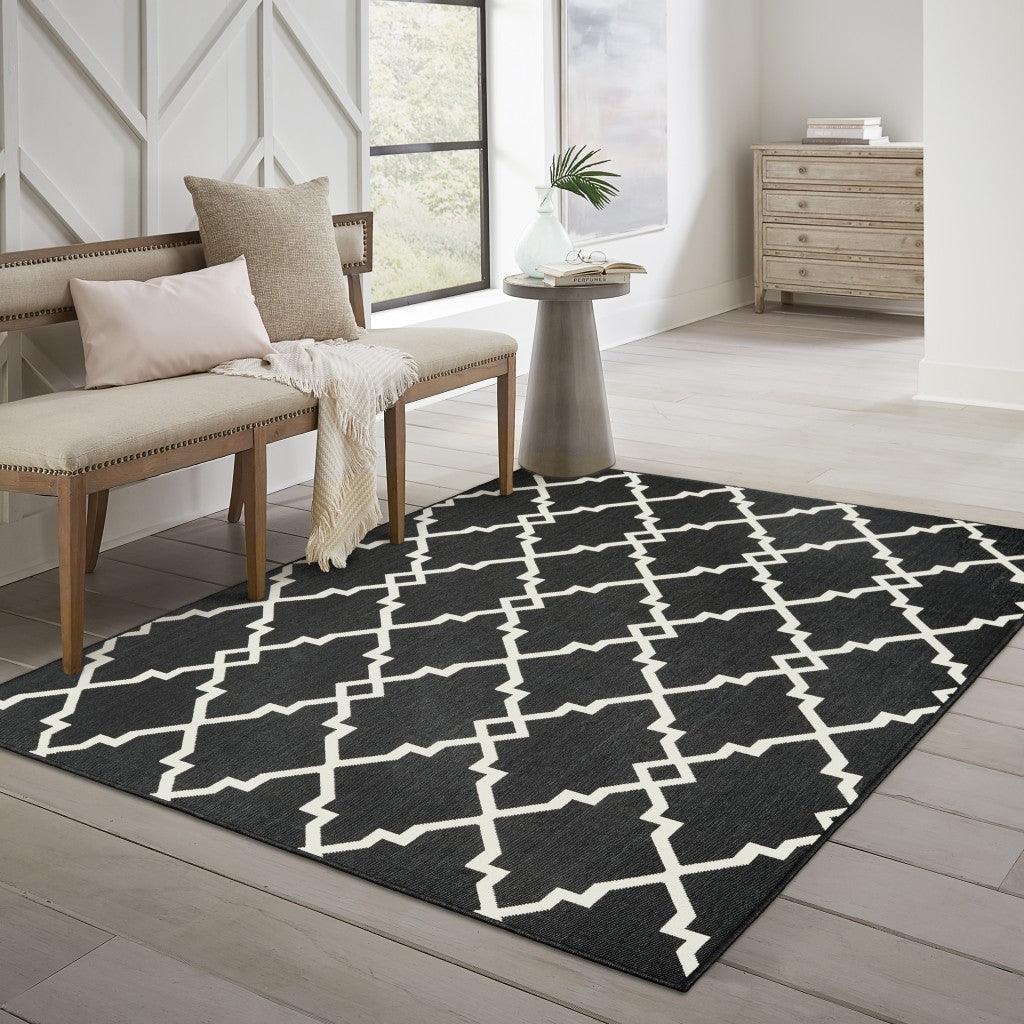 2' X 8' Black and Ivory Indoor Outdoor Area Rug - FurniFindUSA