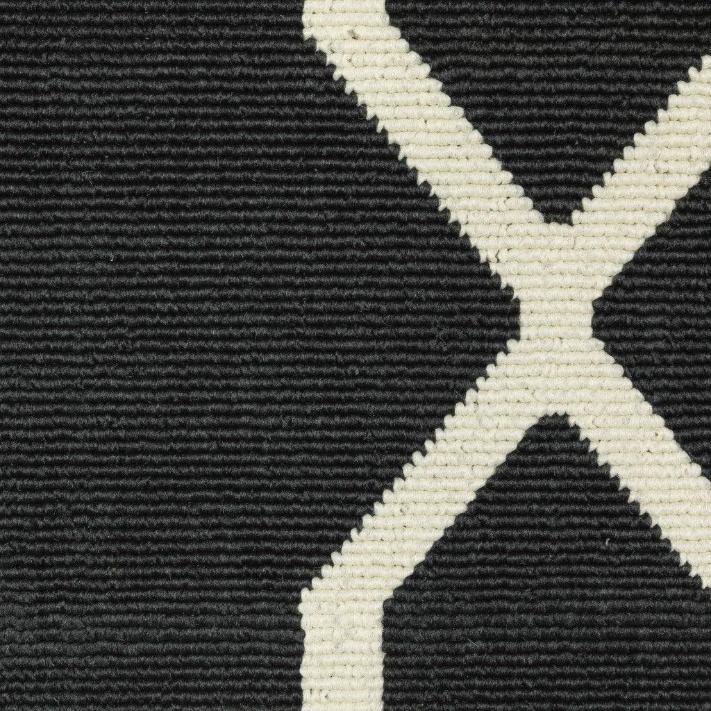 2' X 8' Black and Ivory Indoor Outdoor Area Rug - FurniFindUSA