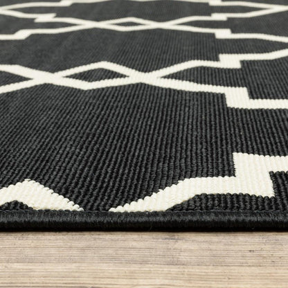 2' X 8' Black and Ivory Indoor Outdoor Area Rug - FurniFindUSA