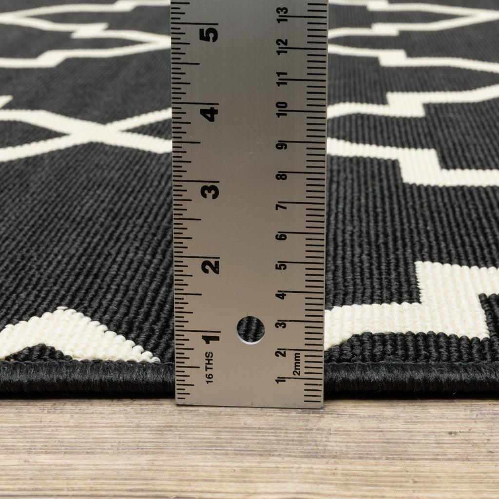 2' X 8' Black and Ivory Indoor Outdoor Area Rug - FurniFindUSA