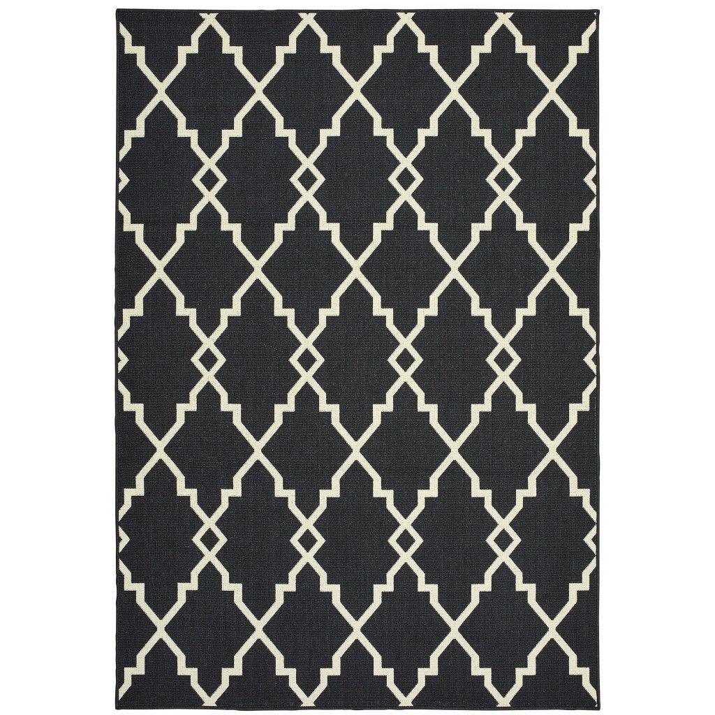 2' X 8' Black and Ivory Indoor Outdoor Area Rug - FurniFindUSA