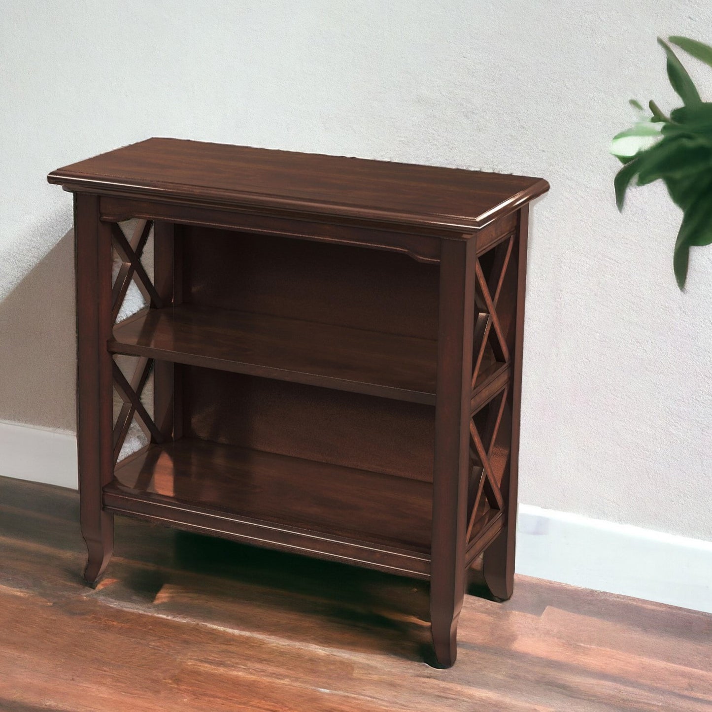 30" Brown Wood Two Tier Bookcase